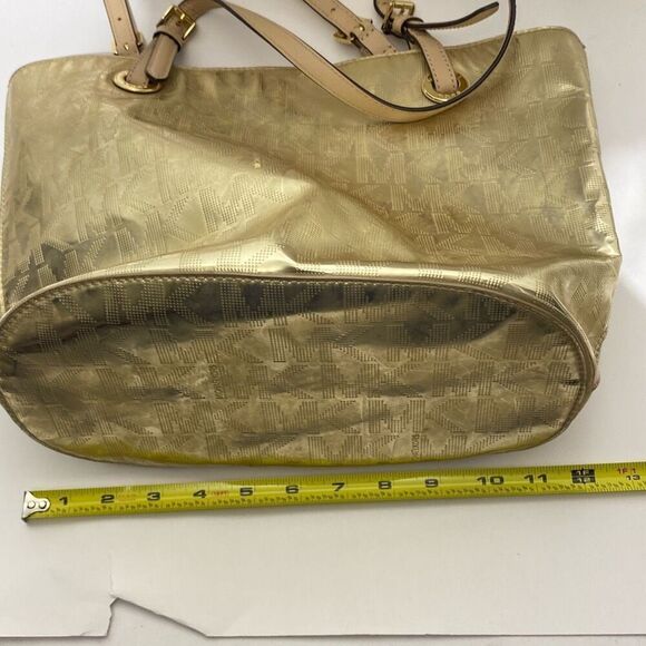 Michael Kors Women's Gold Monogram Logo Metallic Mirror Jet Set Tote Bag Medium - Picture 16 of 16